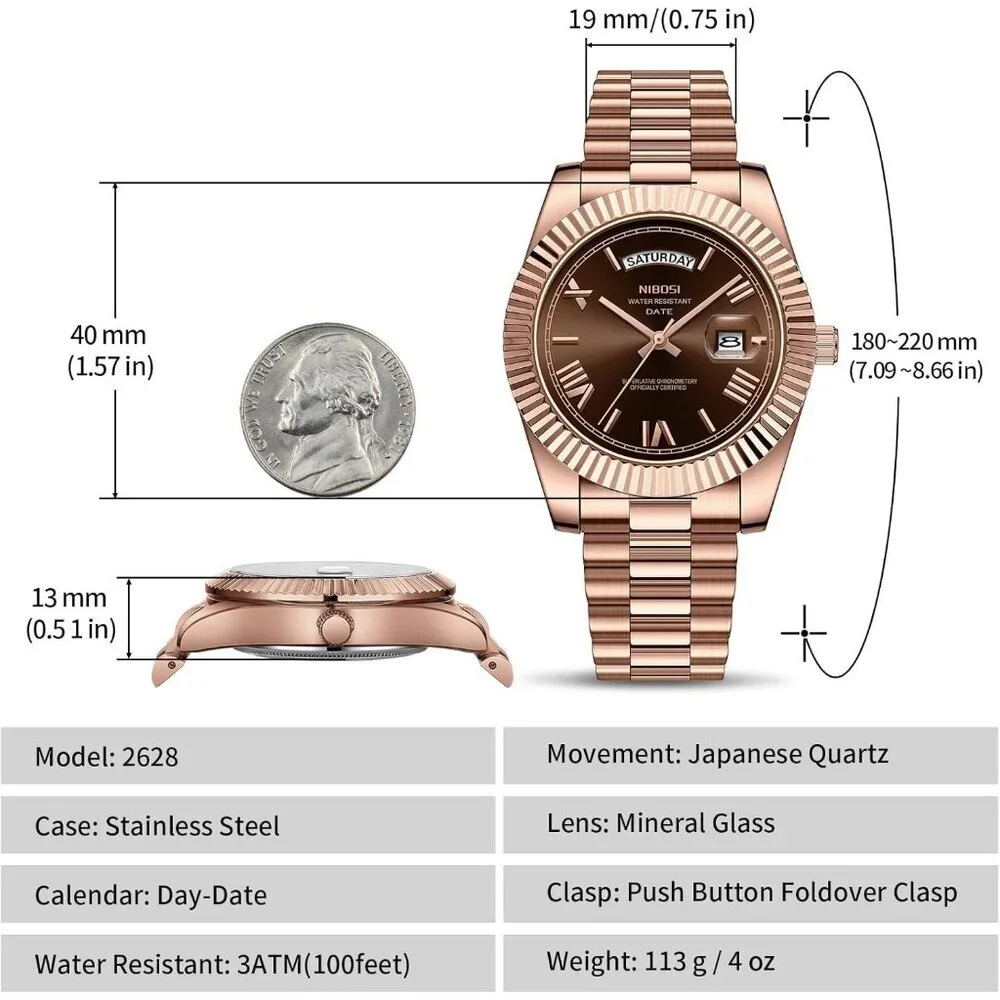 Men's Rose Brown Stainless Steel Analog Classic Design Stylish Wrist Dress Watch